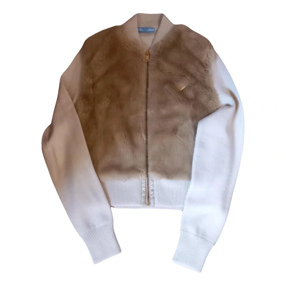 Prada Cream Fur Jacket with Gold Zipper - Picture 2 of 6